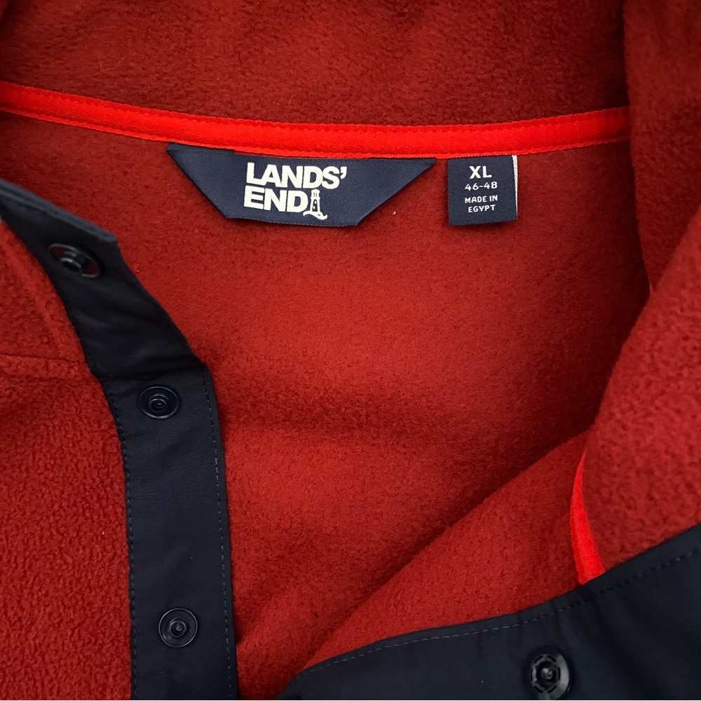 Lands’ End Snap Fleece Pullover Red Navy Colorblock Men’s XL Comfy Casual - Picture 5 of 8